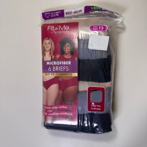 Fruit of the Loom 6-Pack Women's Fit for Me Plus Size Microfiber Briefs Size 13 - Picture 1 of 3
